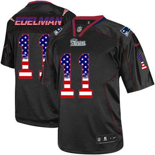 Men's Limited Julian Edelman Nike Jersey Black - #11 USA Flag Fashion NFL New England Patriots